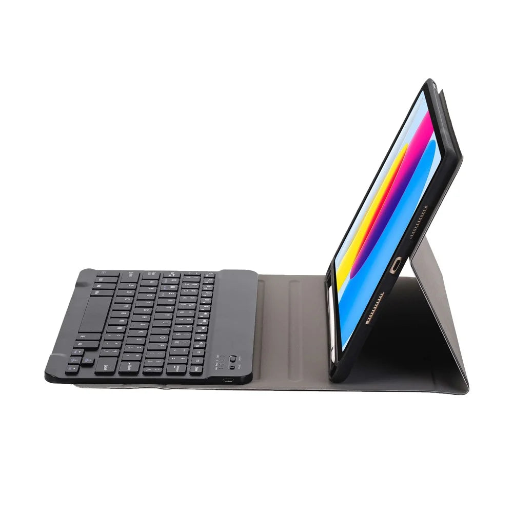 A10B for iPad (2025) / 10.9 (2022) Pen Slot Design Foldable Stand Leather + TPU Tablet Protective Cover with Bluetooth-Compatible Keyboard - Black - 4