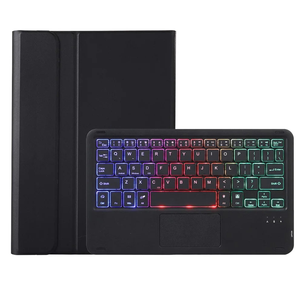 A10B-AS for iPad (2025) / 10.9 (2022) Leather + TPU Tablet Stand Cover + Detachable Backlit Bluetooth-Compatible Keyboard with Touchpad - Black - 5