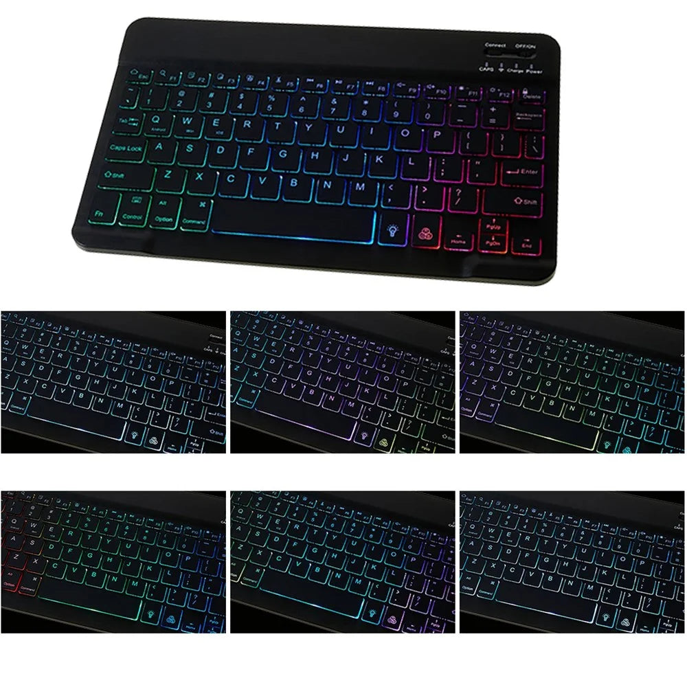 SK-T220 For Samsung Galaxy Tab A7 Lite 8.7-inch T225 / T220 Keyboard Leather Case Folio Stand Cover with 7-Color Backlight Bluetooth-compatible Keyboard - Black - 2