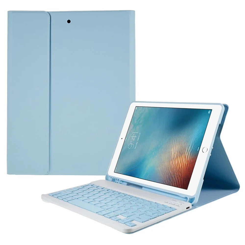 For iPad Air (2013) / Air 2 / iPad Pro 9.7 inch (2016) / iPad 9.7-inch (2017) / (2018) Smart Keyboard Case with PU Leather Protector Bluetooth-compatible Keyboard Shockproof Case - Blue - 1
