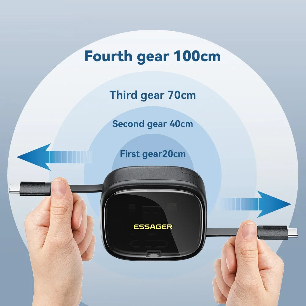 ESSAGER Integrated USB-C Adapter Cable Kit Charging Cable Case Convertor Contains Card Slot Phone Holder Design for Traveling - Black - 3