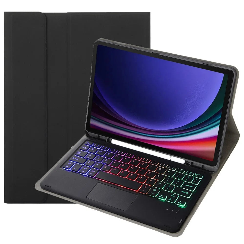 A710B-AS For Samsung Galaxy Tab S10 Lite / S10 FE / S9 FE / S9 X710 / X716B / X718U Backlit Bluetooth-Compatible Keyboard Case - Black - 1