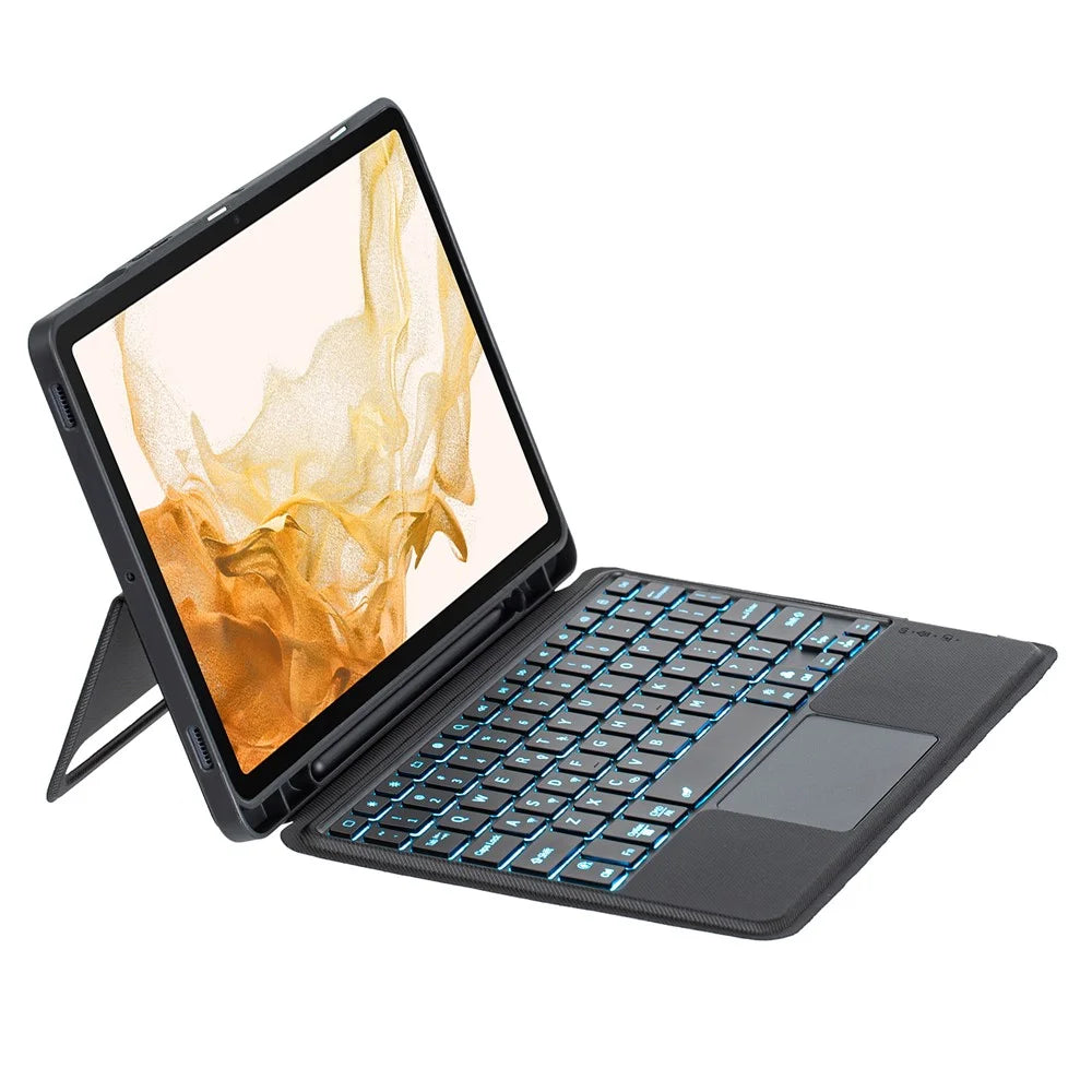 T870B-AS for Samsung Galaxy Tab S7 T870 T875 / S8 X700 X706 2 in 1 Bluetooth-compatible Keyboard Tablet Stand Case with Pen Slot / Touchpad / Backlight - 3