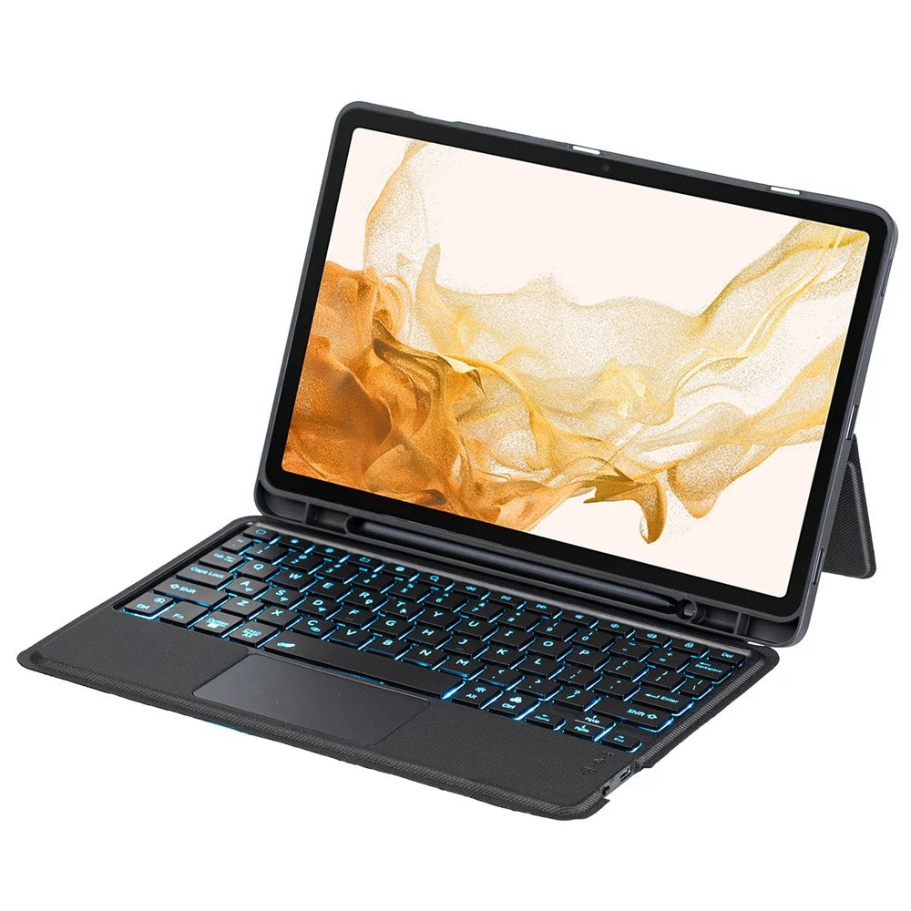T870B-AS for Samsung Galaxy Tab S7 T870 T875 / S8 X700 X706 2 in 1 Bluetooth-compatible Keyboard Tablet Stand Case with Pen Slot / Touchpad / Backlight - 4