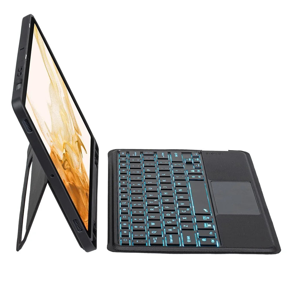 T870B-AS for Samsung Galaxy Tab S7 T870 T875 / S8 X700 X706 2 in 1 Bluetooth-compatible Keyboard Tablet Stand Case with Pen Slot / Touchpad / Backlight - 5
