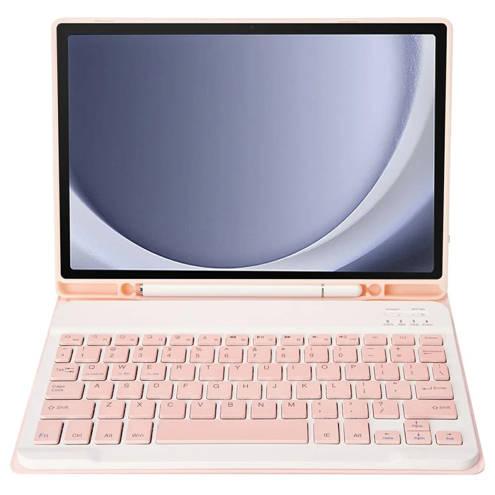 A09B For Samsung Galaxy Tab A9+ X210 X215 X216 Bluetooth-compatible Keyboard Case PU+TPU Protective Cover with Pencil Slot - Pink - 4