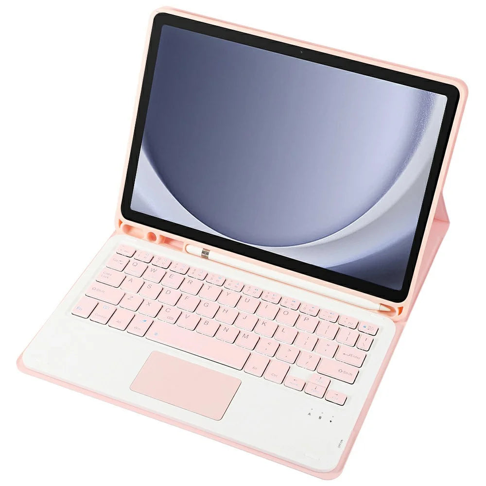 A09B-A For Samsung Galaxy Tab A9+ X210 X215 X216 Leather Case + Touchpad Bluetooth-compatible Keyboard with Pen Slot - Pink - 4