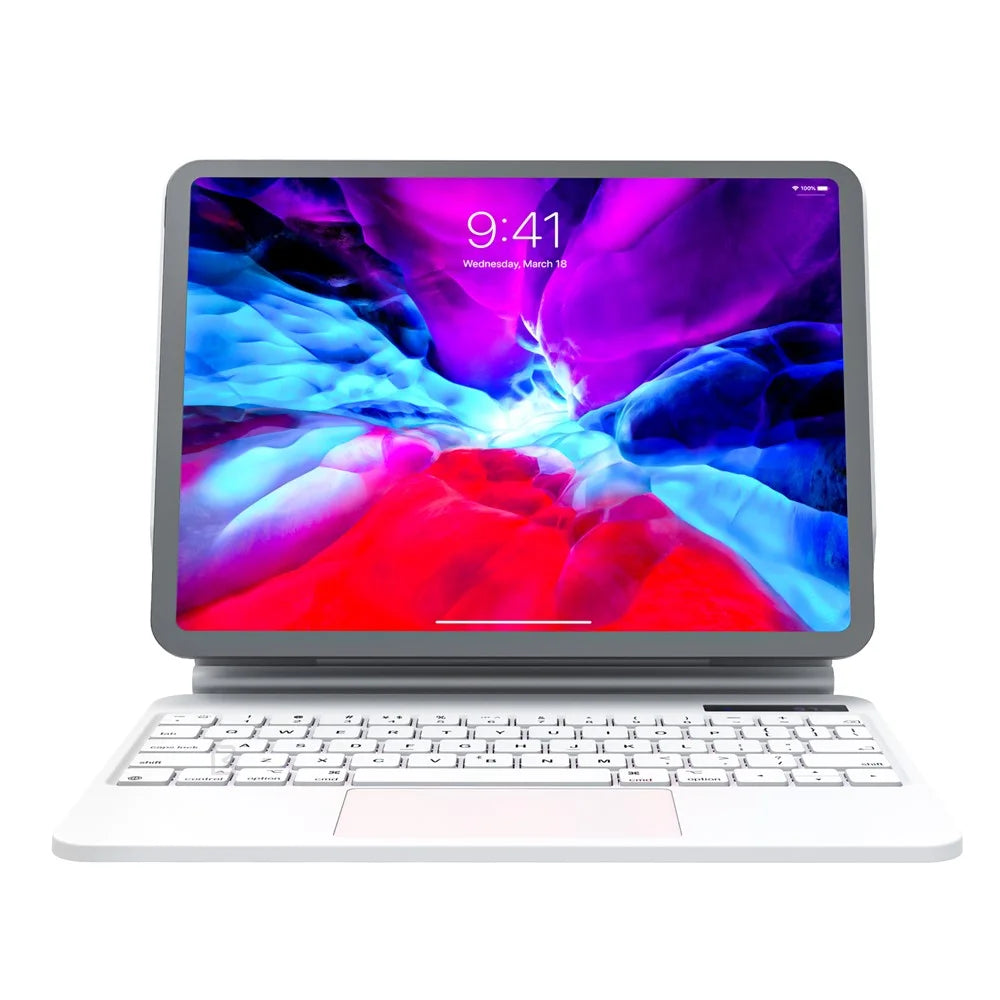 BENWIS ID-MKB For iPad Pro 12.9 (2022) / (2021) / (2020) / (2018) Magnetic Suspension Leather Tablet Stand Case Bluetooth-compatible Keyboard - White - 2