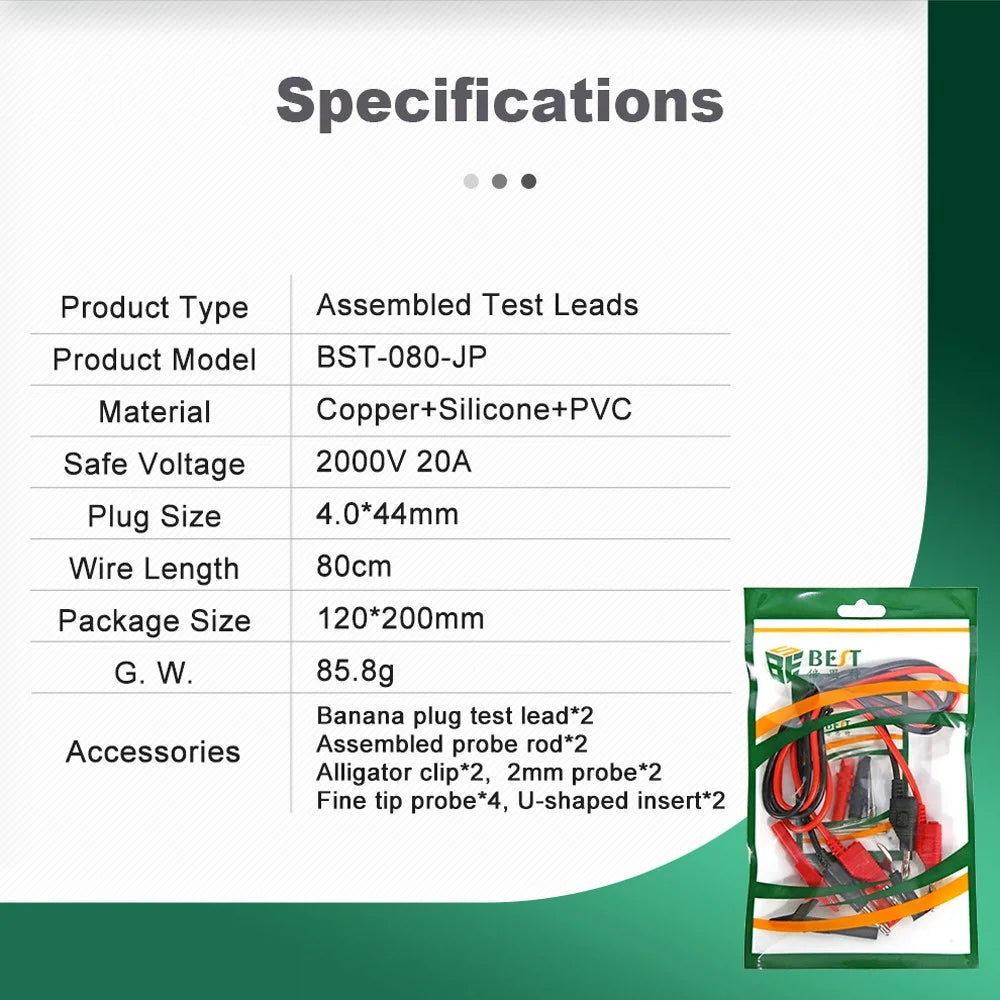 BEST BST-080-JP Assembled Test Leads with Stackable Banana Plugs - 7
