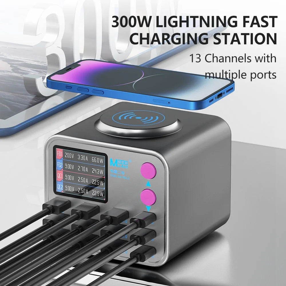 MAANT Dianba No.2 300W PD Charger Multi-Function 12-Port Charger with Wireless Charging - US Plug - 3