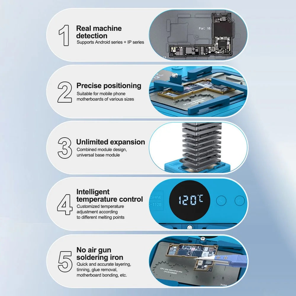 SUNSHINE SS-T12B 9 in 1 Smart Repair Heating Platform Kit Motherboard Layering Tinning Desoldering - US Plug - 2