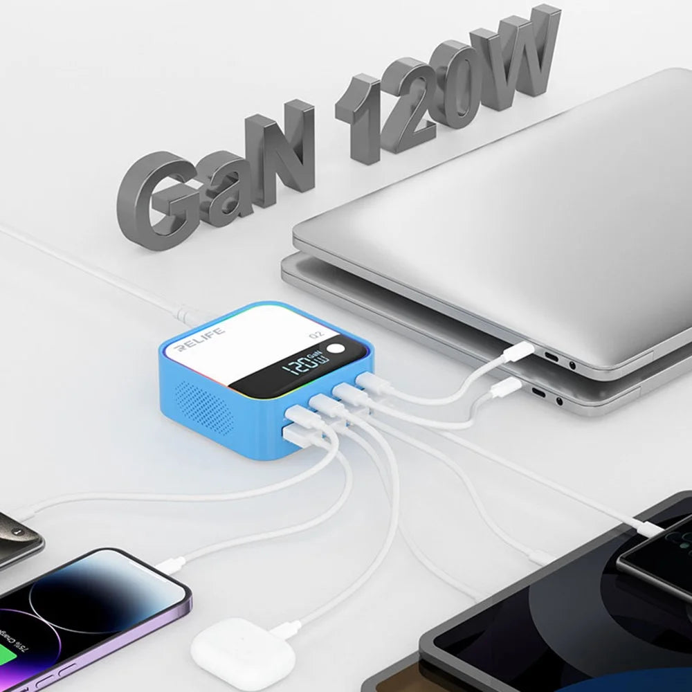 RELIFE Q2 120W GaN Charger 8 Port Desktop Charging Station Intelligent Charging Protection - Blue - 3