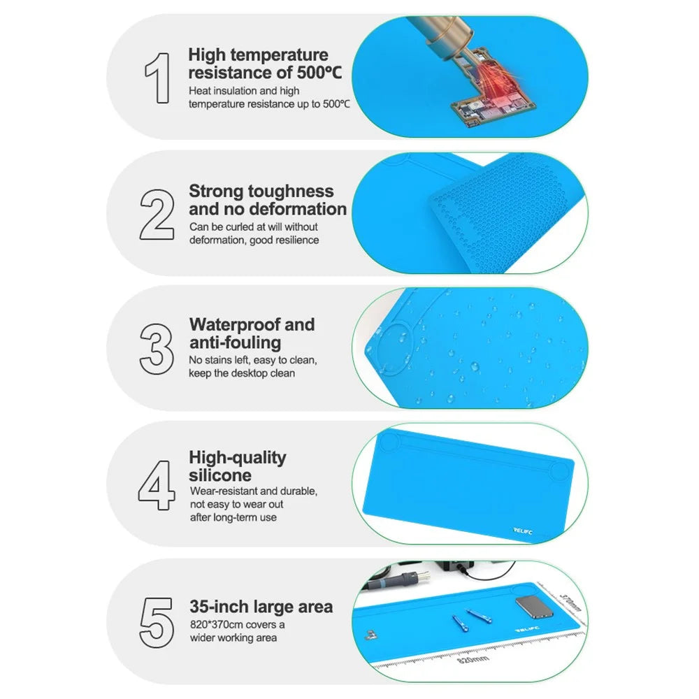 RELIFE RL-004DQ 35 inch Silicone Repair Pad High Temperature Resistant for BGA PCB Mobile Phone Soldering Repair Work Mat - 4