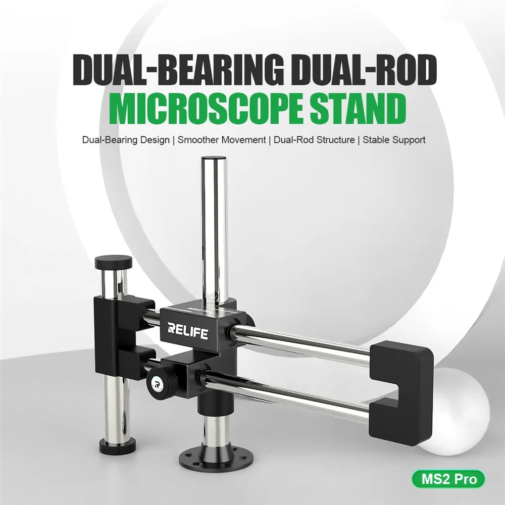 RELIFE MS2 Pro Dual-Bearing Dual-Rod Microscope Stand 360° Rotation / Multi-Angle Adjustment for Desktop Use - 2