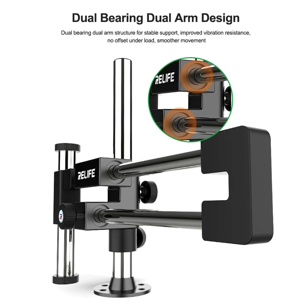RELIFE MS2 Pro Dual-Bearing Dual-Rod Microscope Stand 360° Rotation / Multi-Angle Adjustment for Desktop Use - 3