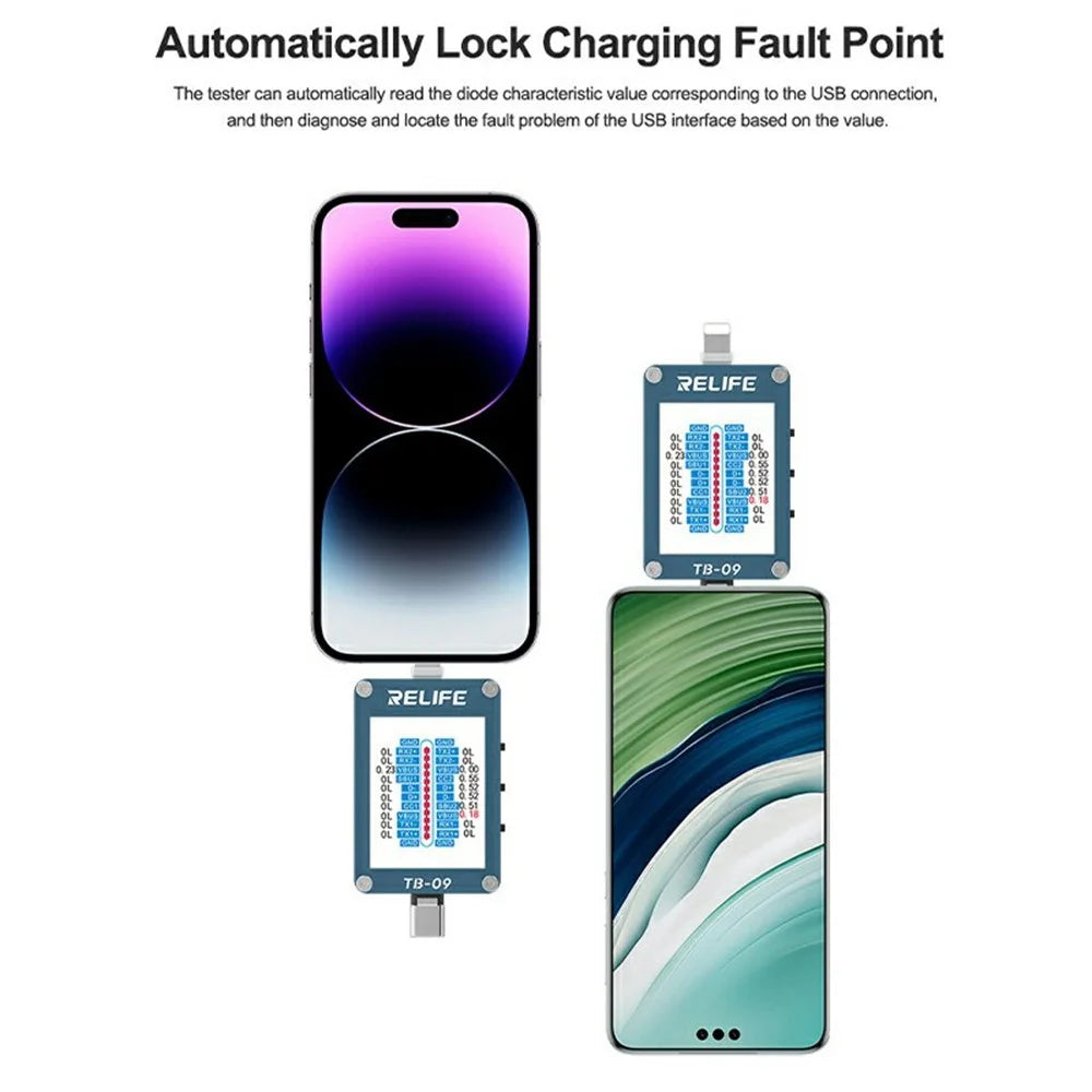 RELIFE TB-09 For iPhone / Android Intelligent Charging Port Tester HD Display Auto Detection Tool - 4