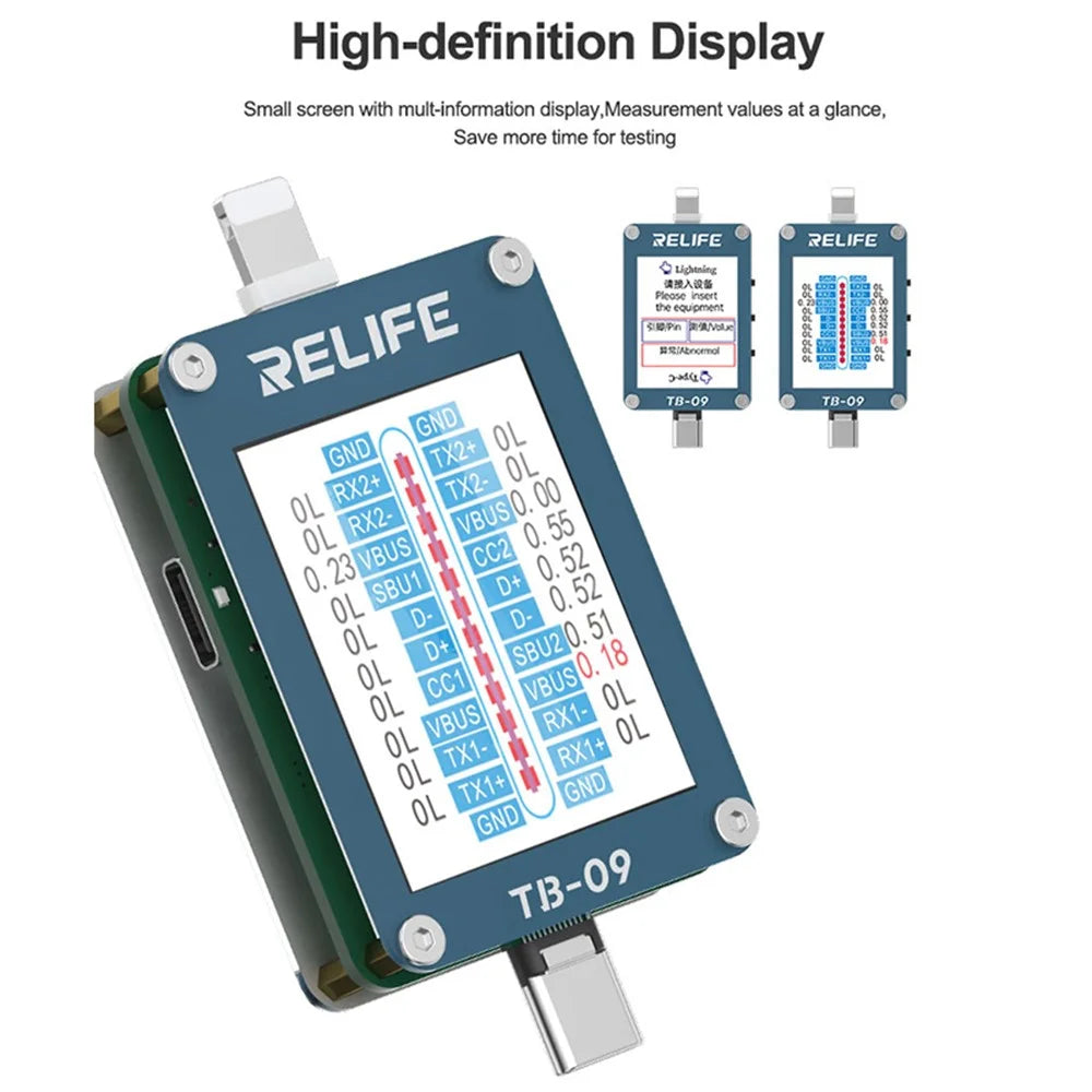 RELIFE TB-09 For iPhone / Android Intelligent Charging Port Tester HD Display Auto Detection Tool - 5