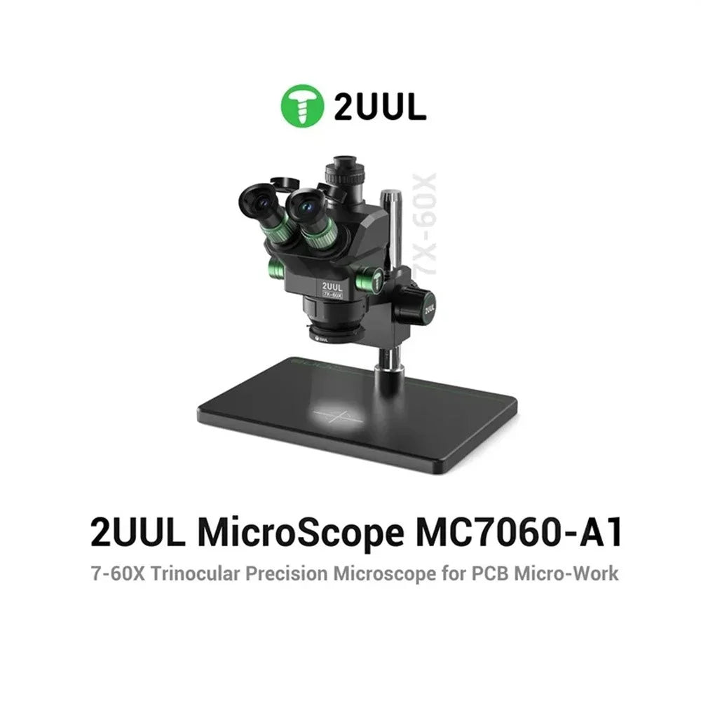 2UUL MC7060-A1 7-60X Magnification Trinocular Precision Microscope for PCB Inspection Micro Soldering Repair Work - 2