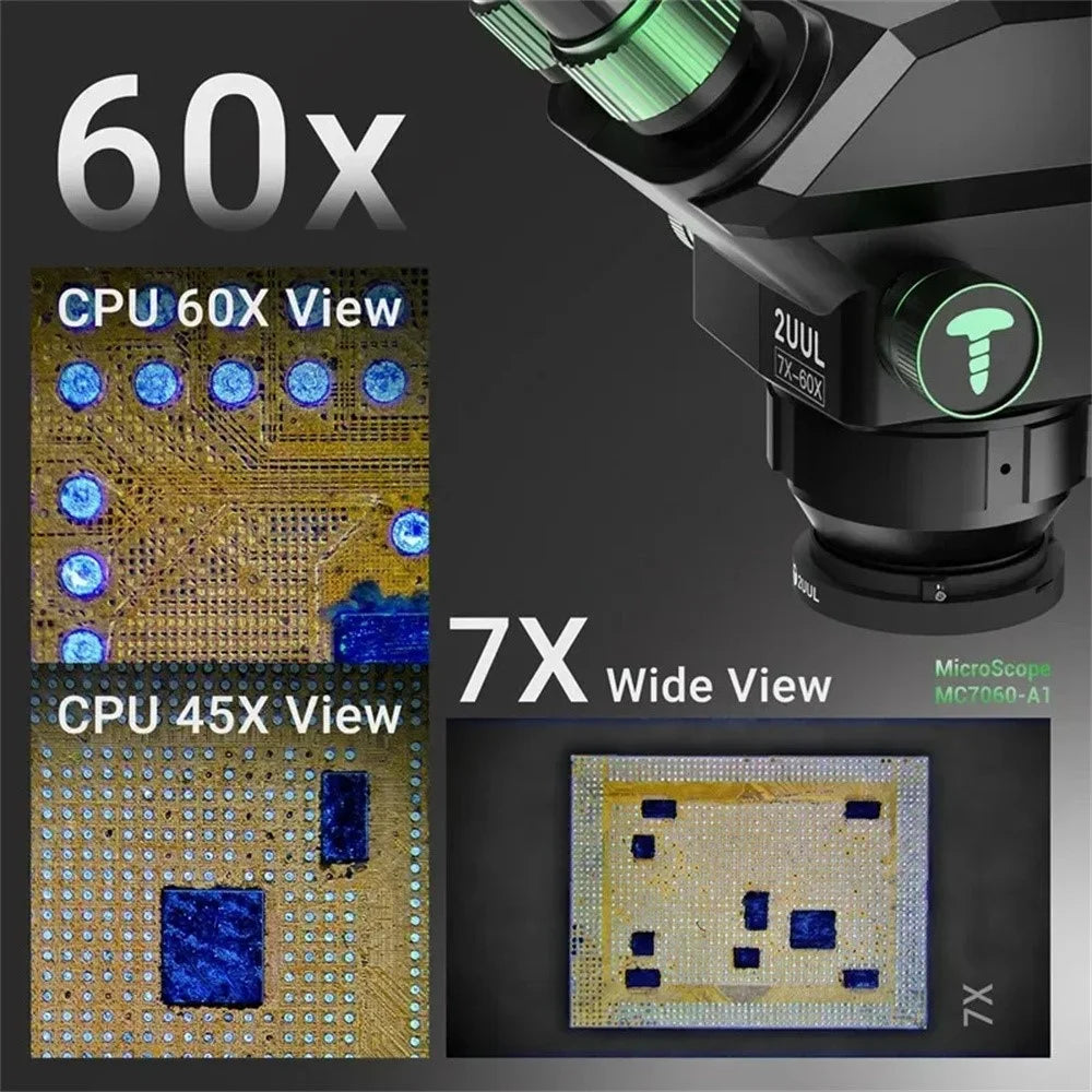 2UUL MC7060-A1 7-60X Magnification Trinocular Precision Microscope for PCB Inspection Micro Soldering Repair Work - 3