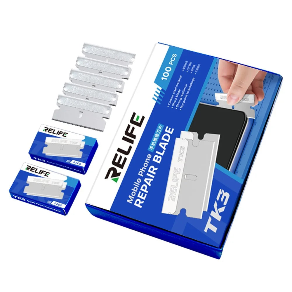 RELIFE TK3 100Pcs Mobile Phone Repair Blades Ultra-Thin Carbon Steel Cutting Tools for Screen Removal / Adhesive Removal - 1