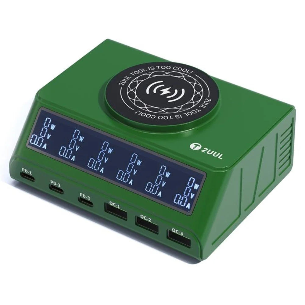 2UUL PC11 110W Multi-Port PD + QC Desktop Charging Station Wireless Pad LCD Display for Phones / Tablets / Laptops - EU Plug - 1