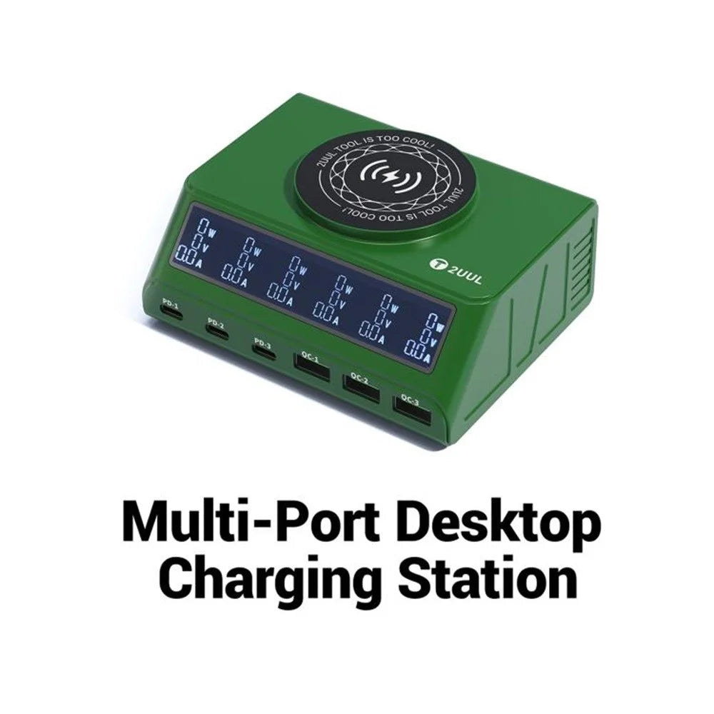 2UUL PC11 110W Multi-Port PD + QC Desktop Charging Station Wireless Pad LCD Display for Phones / Tablets / Laptops - EU Plug - 2