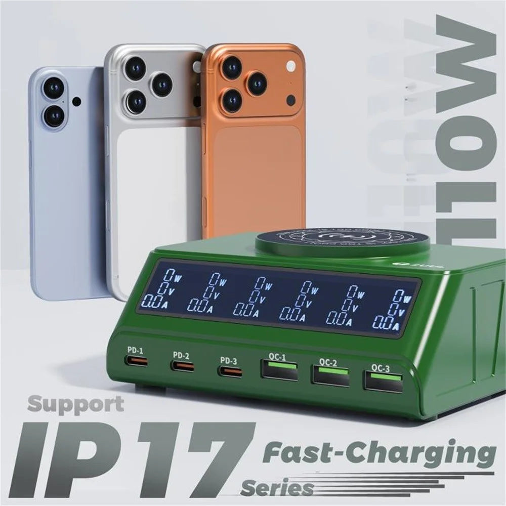 2UUL PC11 110W Multi-Port PD + QC Desktop Charging Station Wireless Pad LCD Display for Phones / Tablets / Laptops - EU Plug - 3