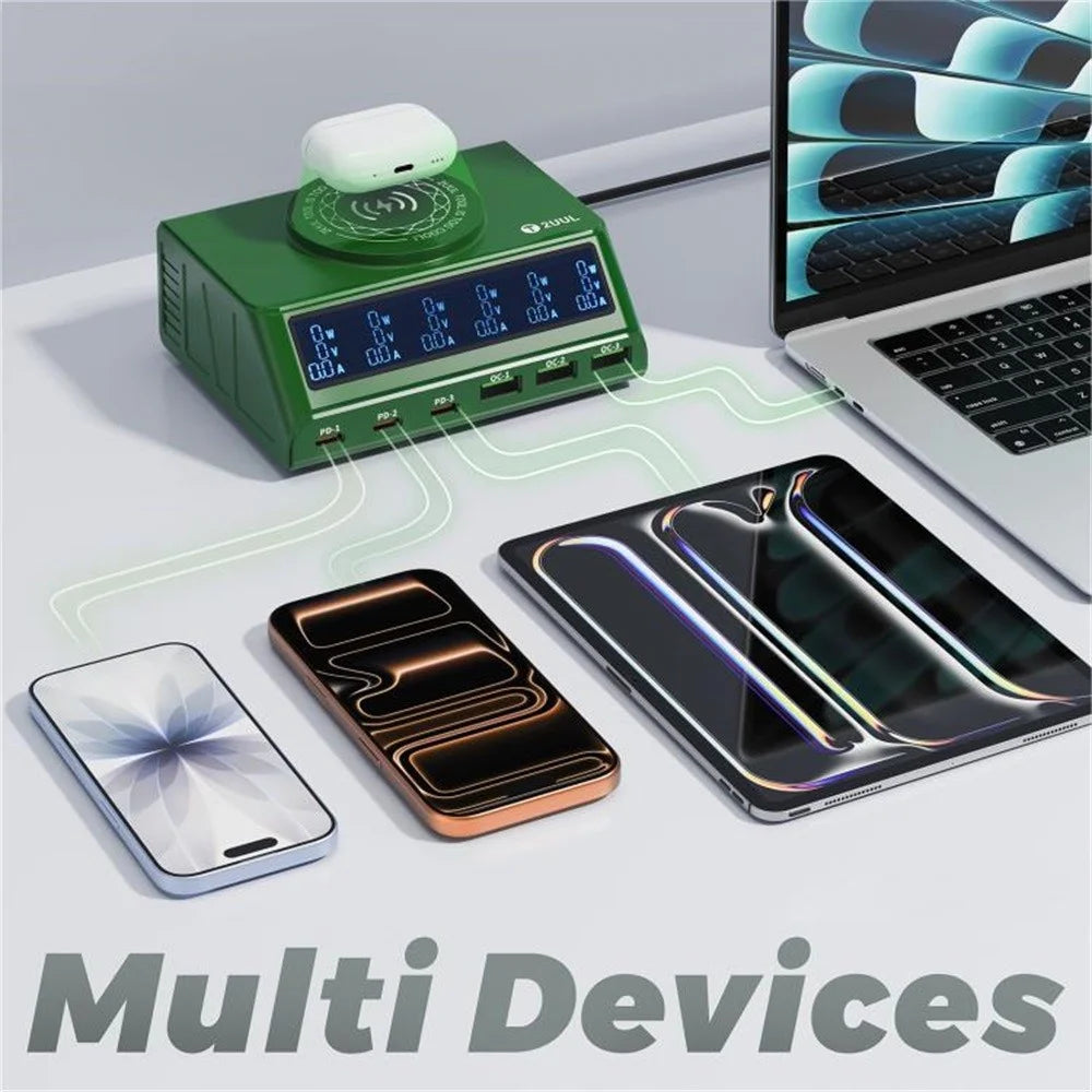 2UUL PC11 110W Multi-Port PD + QC Desktop Charging Station Wireless Pad LCD Display for Phones / Tablets / Laptops - EU Plug - 4