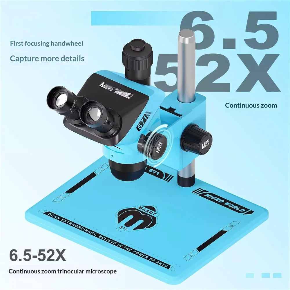 MAANT SkyEye S71 Trinocular Microscope 6.5-52X Continuous Zoom High Definition For PCB Repair / Phone Maintenance - Blue - 3