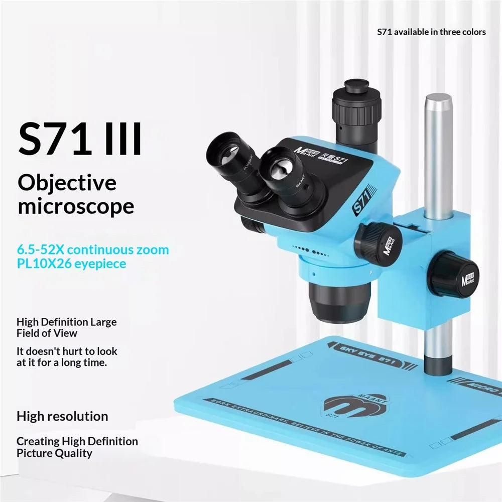 MAANT SkyEye S71 Trinocular Microscope 6.5-52X Continuous Zoom High Definition For PCB Repair / Phone Maintenance - Blue - 4