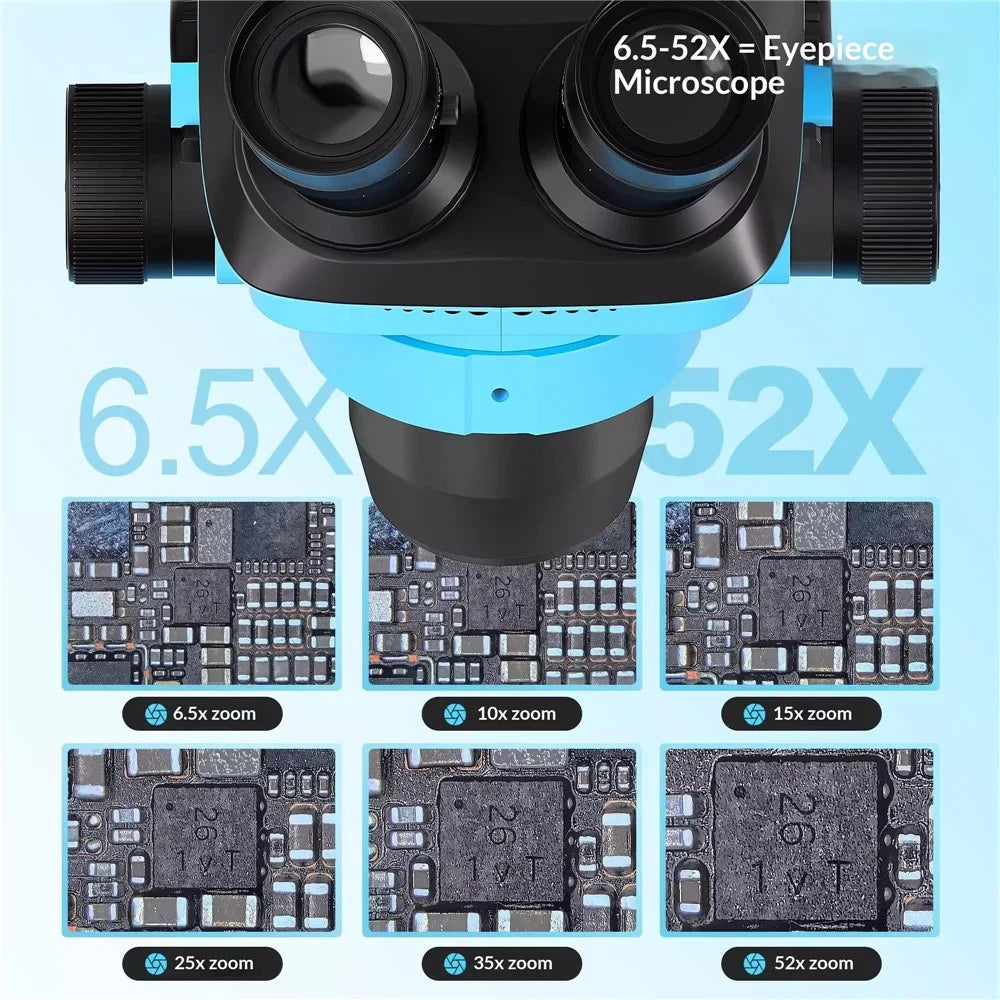 MAANT SkyEye S71 Trinocular Microscope 6.5-52X Continuous Zoom High Definition For PCB Repair / Phone Maintenance - Blue - 7