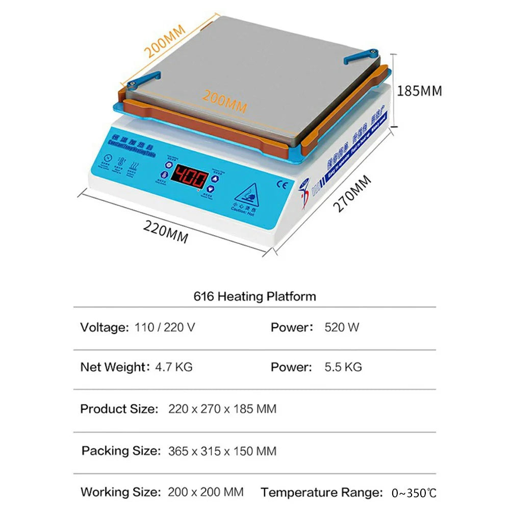 YYD YD616 520W Intelligent Heating Platform PCB Preheating Station for Electronics Repair, EU Plug / 220V - 7