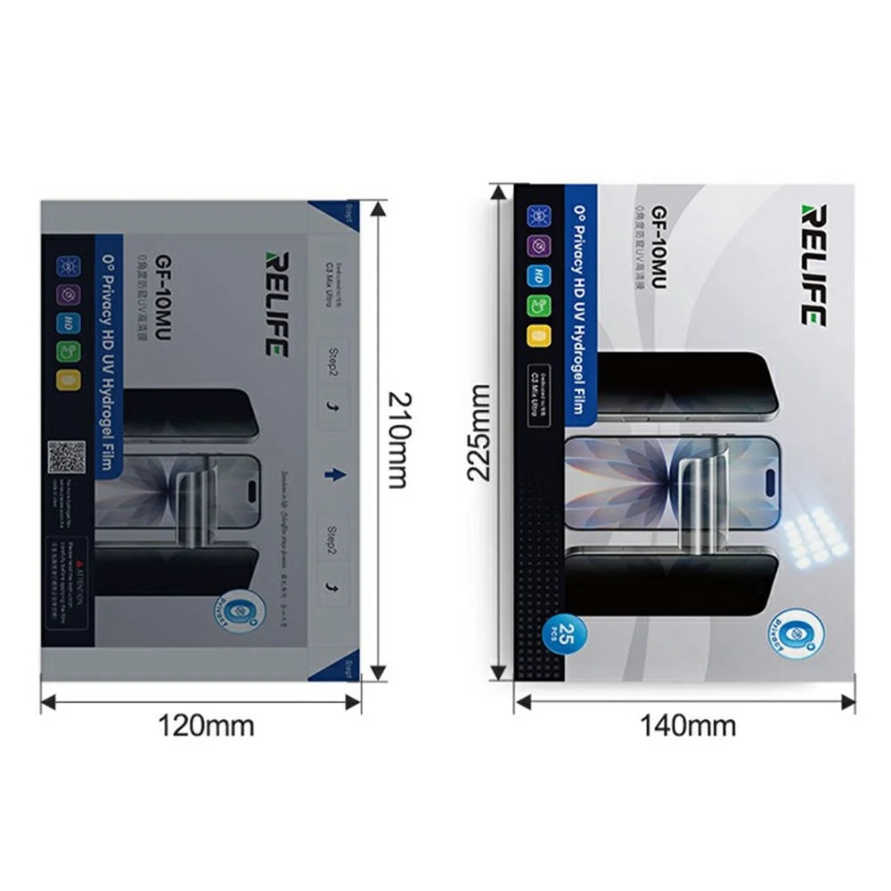RELIFE GF-10MU 25Pcs PET Hydrogel Screen Protector 0° Anti-Spy UV HD Film (Work with SUNSHINE C3 Mix Ultra) - 6