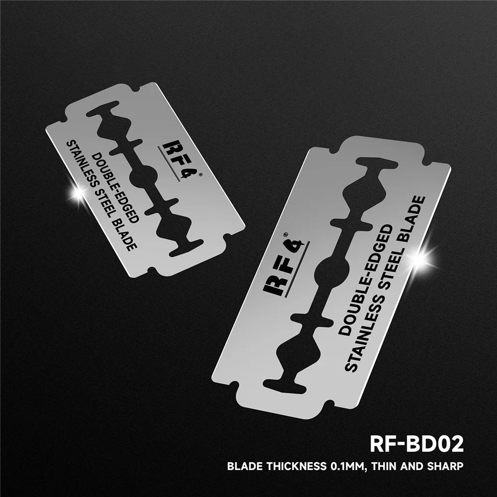 RF4 RF-BD02 100Pcs Double-Sided Stainless Steel Blades 0.1mm Thin Sharp Blades for Phone Repair Cutting - 4