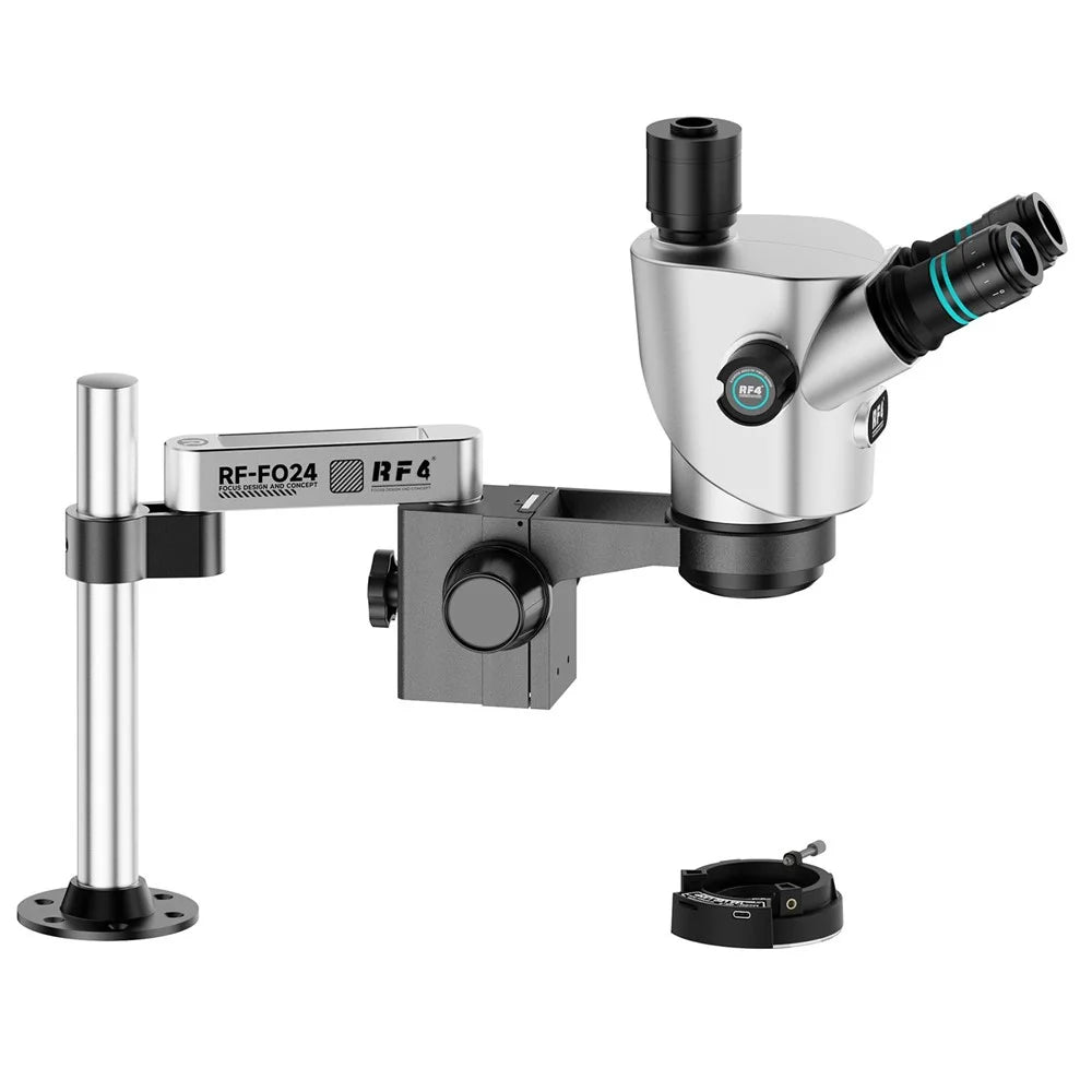 RF4 RF-CX71P-FO24 6.5X-65X Zoom Premium Trinocular Stereo Microscope with FO24 Stand - Silver Black - 2