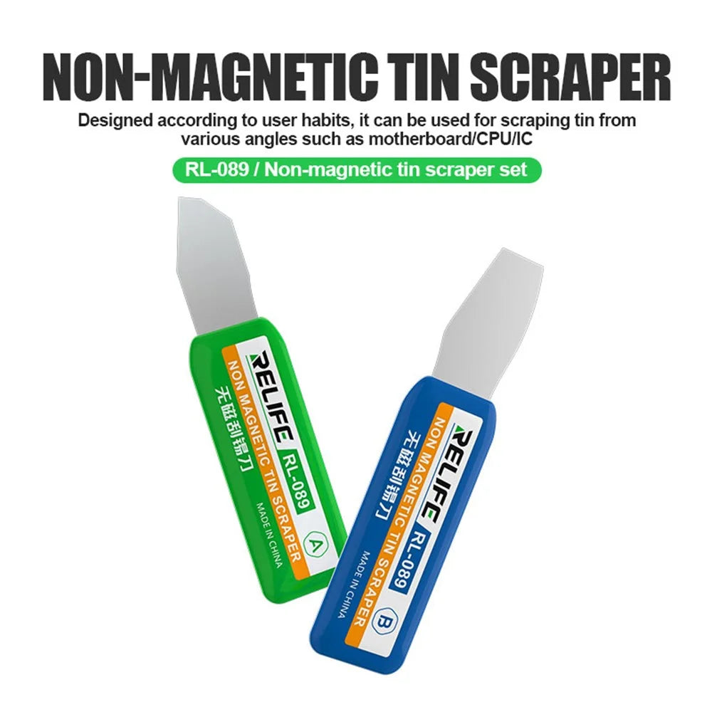 RELIFE RL-089 Non-Magnetic Tin Scraper Set Multi-Angle Design Portable Handle Scraper for Motherboard / CPU / IC - 2