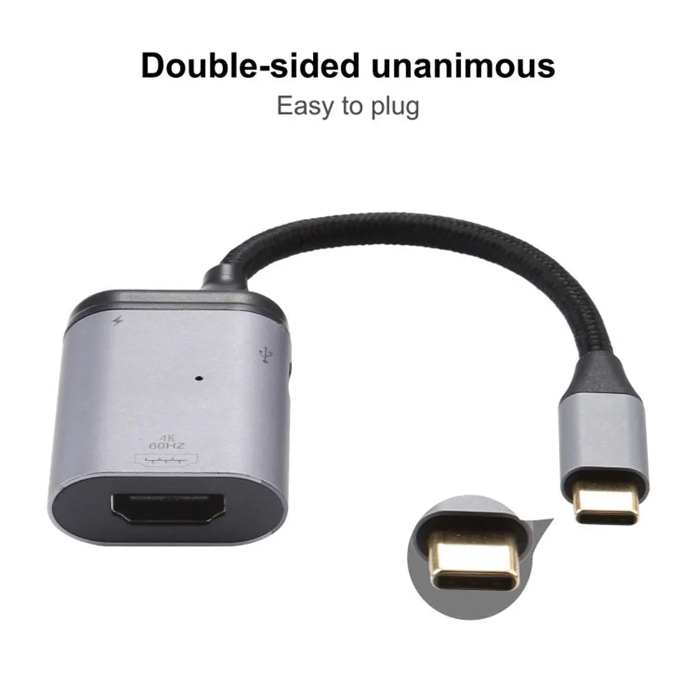 4K 60Hz Type-C to PD Data Transfer Adapter Cable Male to Female Converter for MacBook Samsung Huawei - 4