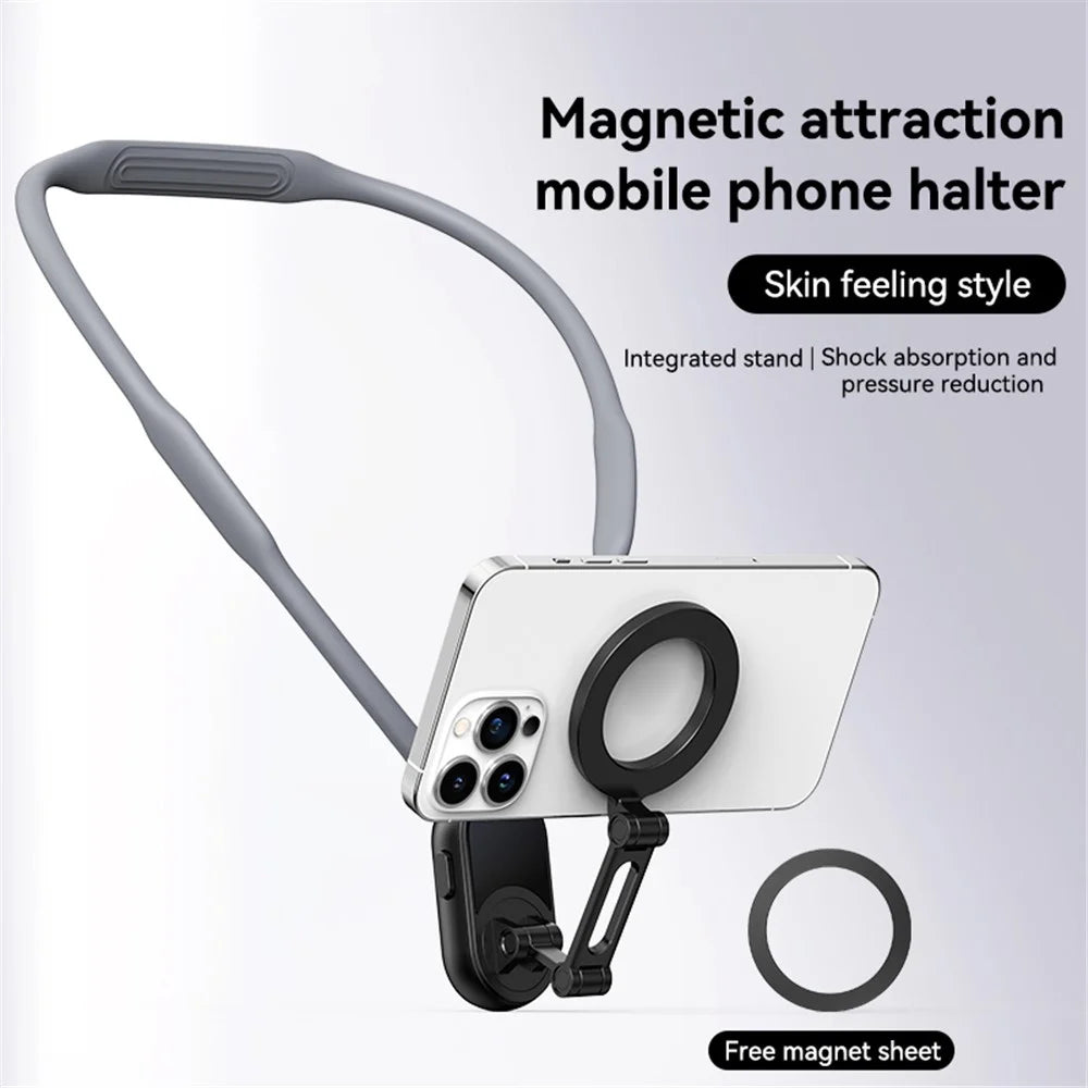 Magnetic Neck Phone Holder Multi-Functional Stand Sports Camera Support Adjustable Viewing Angles - Grey - 2