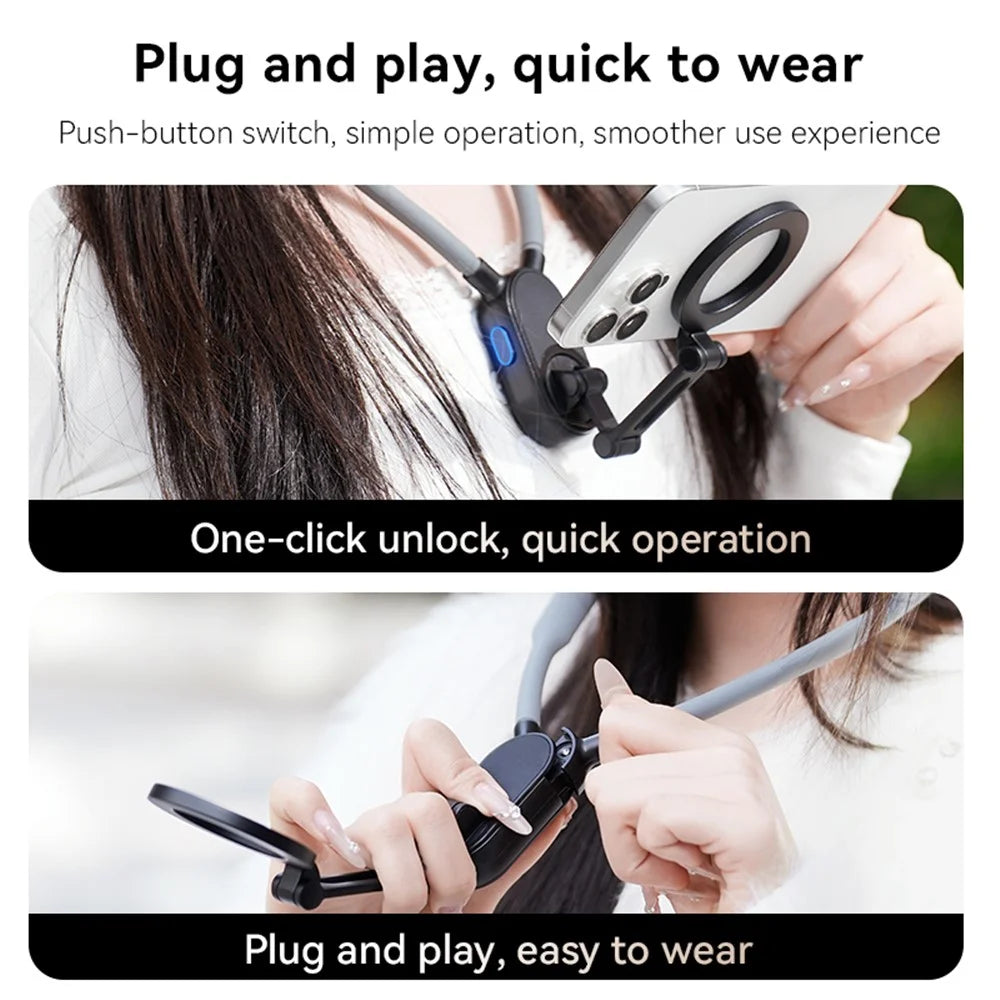 Magnetic Neck Phone Holder Multi-Functional Stand Sports Camera Support Adjustable Viewing Angles - Grey - 6