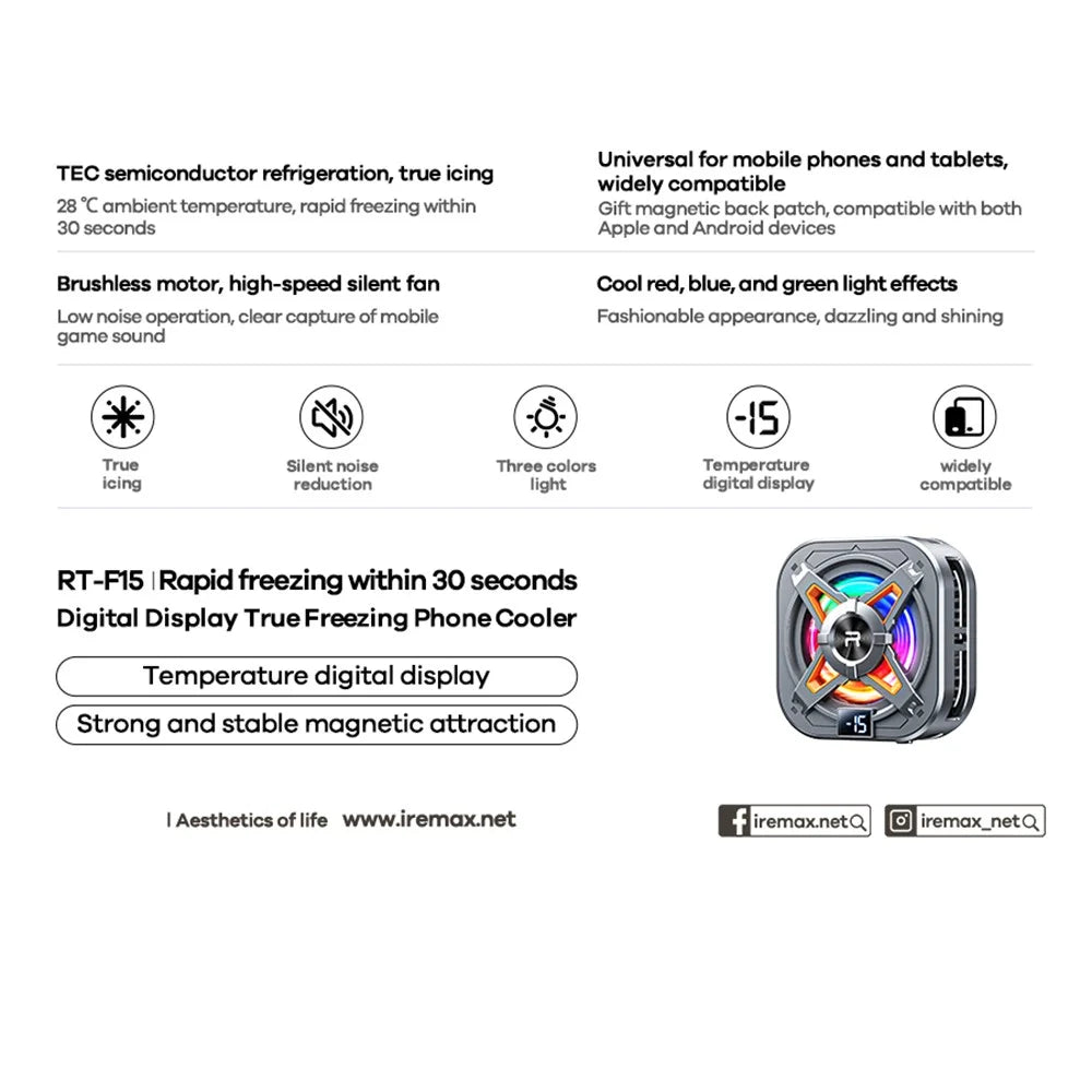 REMAX RT-F15 Digital Display True Freezing Phone Radiator Type-C Magnetic Detachable Universal Phone Cooler - 3