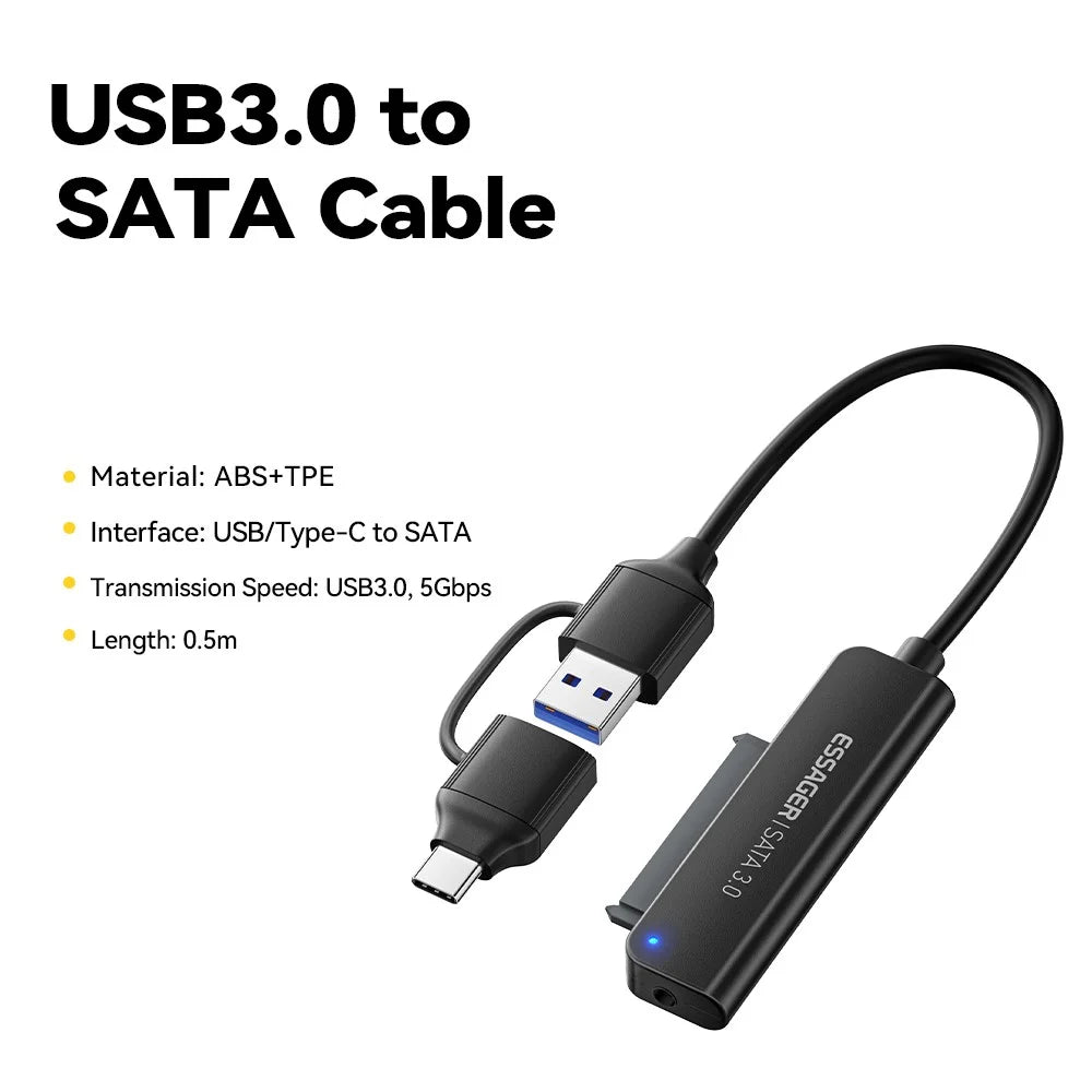 ESSAGER 5Gbps High Speed Data Transfer 2 in 1 USB 3.0 / Type-C to SATA Adapter Cable for External Hard Drive SSD - 2