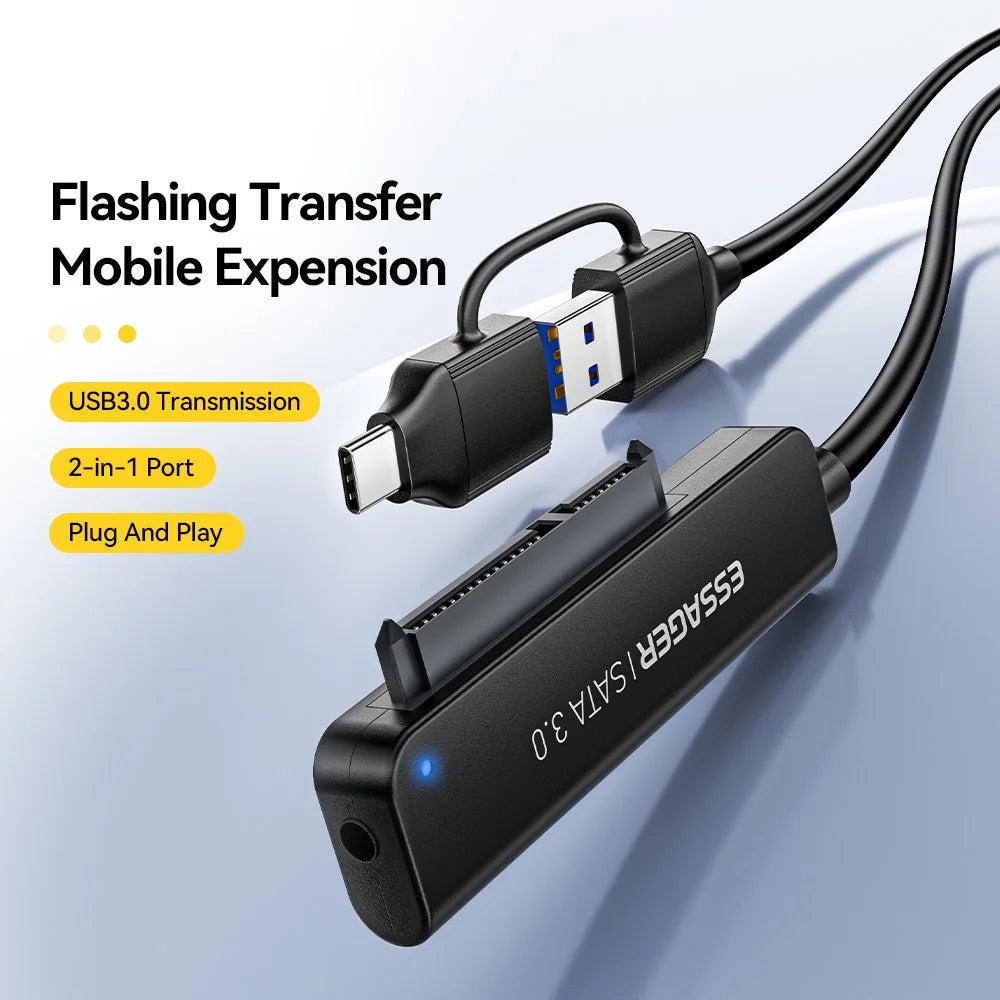 ESSAGER 5Gbps High Speed Data Transfer 2 in 1 USB 3.0 / Type-C to SATA Adapter Cable for External Hard Drive SSD - 3