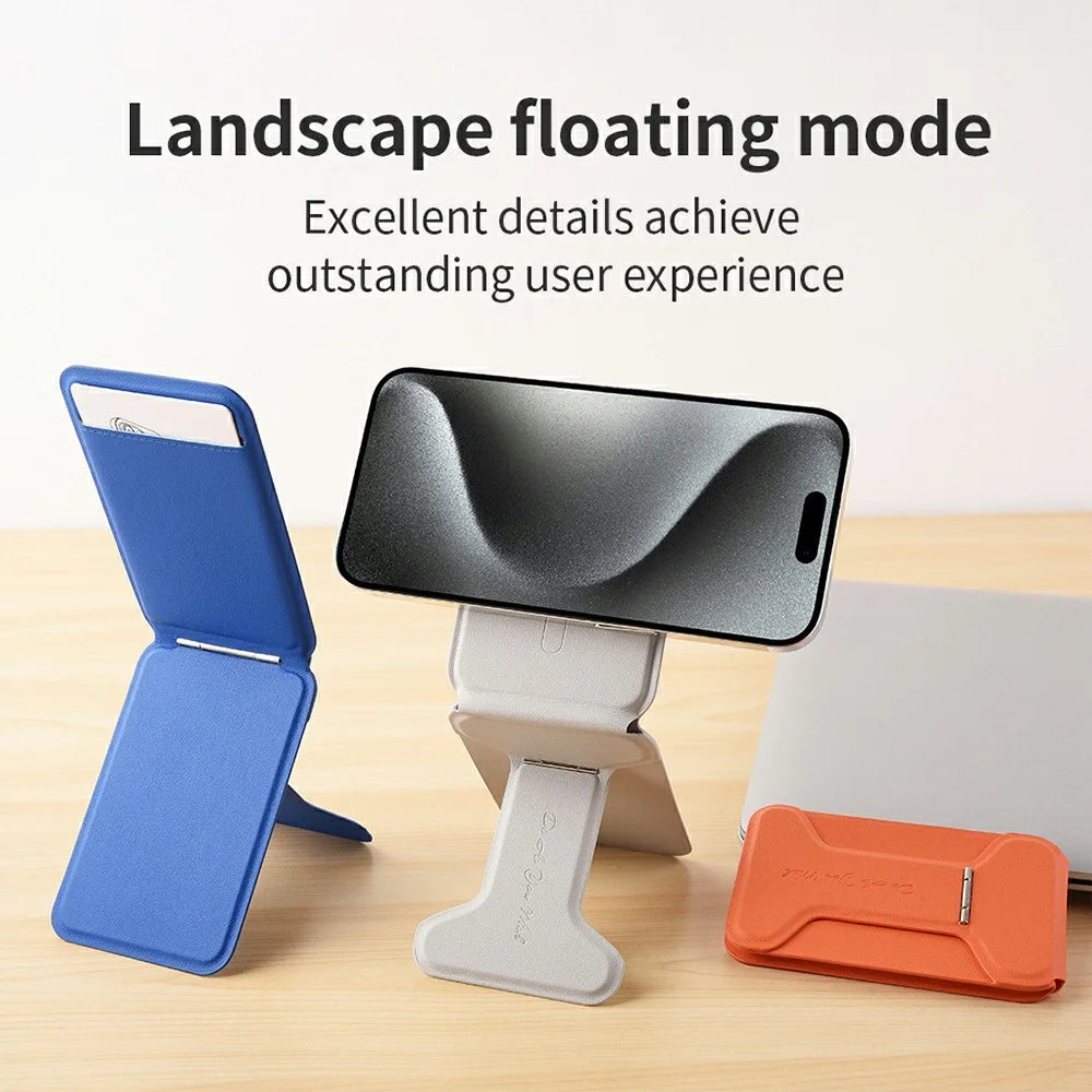 DO AS YOU WISH Foldable Square Magnetic Phone Stand with Card Holder 30-90° Adjustable Phone Desktop Holder Rotary with Magnetic Plate - Grey - 5