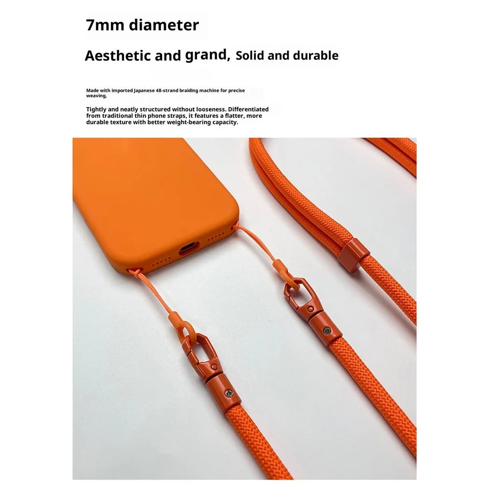 7MM Double Clasp Adjustable Lanyard Polyester Zinc Alloy Shoulder Strap for Dual-Hole Phone Cases - Orange Red - 4
