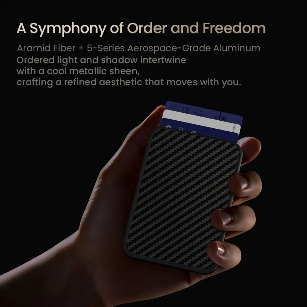 NILLKIN FiberMate Magnetic Phone Card Bag Ultra Slim Aramid Fiber RFID Blocking Card Holder with Stand Function - Black - 6