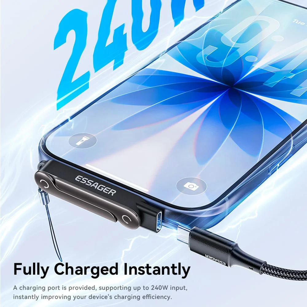 ESSAGER Type-C to iP (5-14) Adapter with Stand 90° L-Shape 240W Fast Charging Converter - 4
