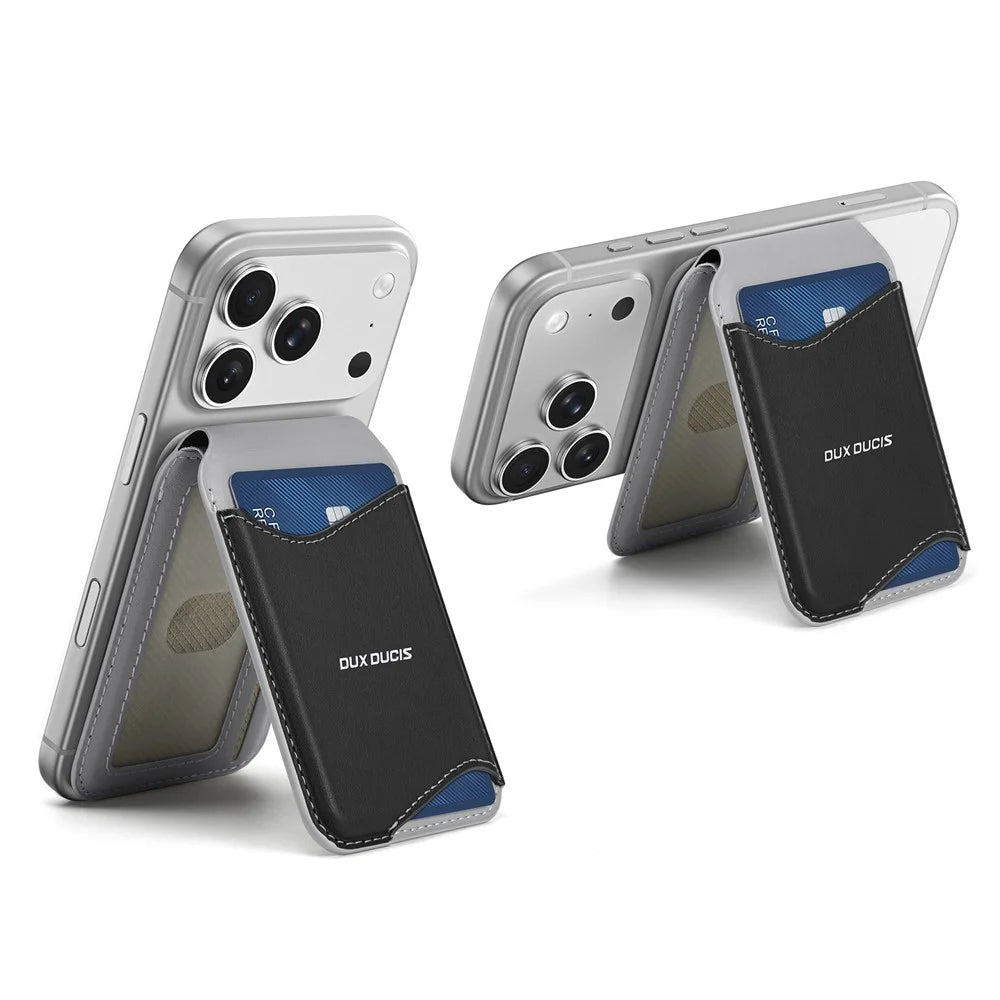 DUX DUCIS ARCH Series Phone Magnetic Card Holder Kickstand PU Leather RFID Blocking Wallet - Grey & Black - 4