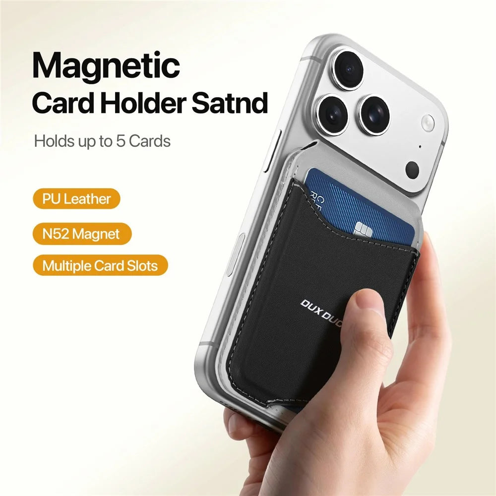 DUX DUCIS ARCH Series Phone Magnetic Card Holder Kickstand PU Leather RFID Blocking Wallet - Grey & Black - 5