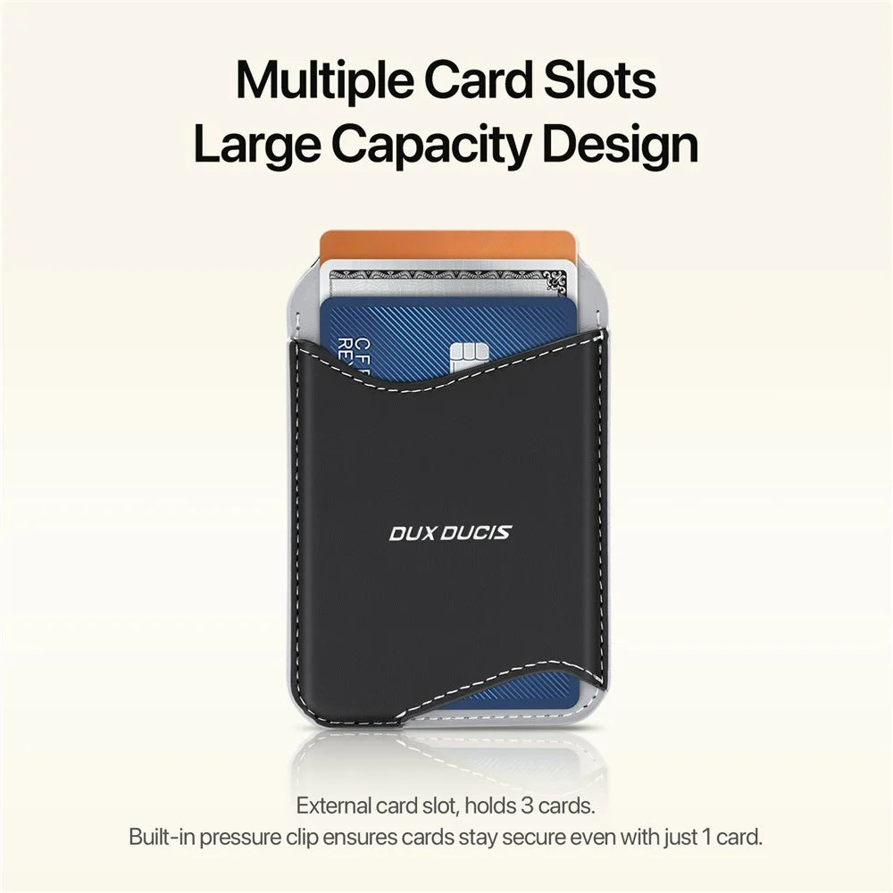 DUX DUCIS ARCH Series Phone Magnetic Card Holder Kickstand PU Leather RFID Blocking Wallet - Grey & Black - 7