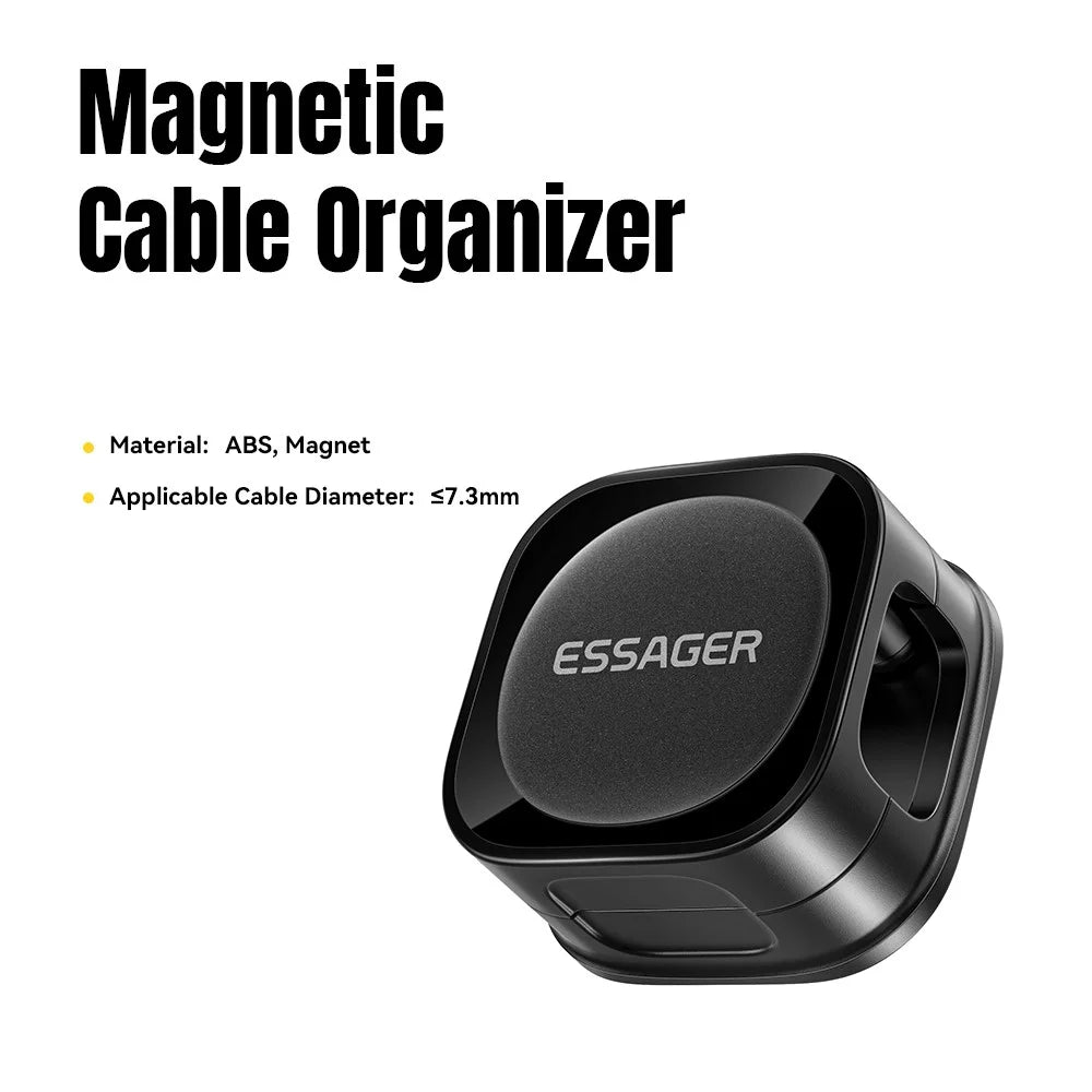 ESSAGER ES-ZL01 Magnetic Cable Organizer Desk Cord Holder with Strong Adhesive Backing 4 Rollers Wire Management Clip Keeper - Black - 2
